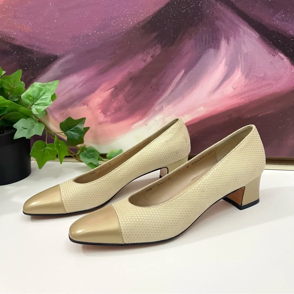 Salvatore Ferragamo Vintage Suede Colorblock Pattern Pumps 9 AAAAA‎ Extra Narrow